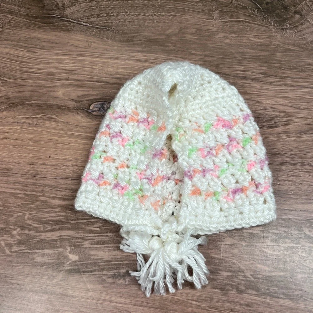 Crochet Hat and Booties Set Baby Newborn White Pink Pastel Handmade